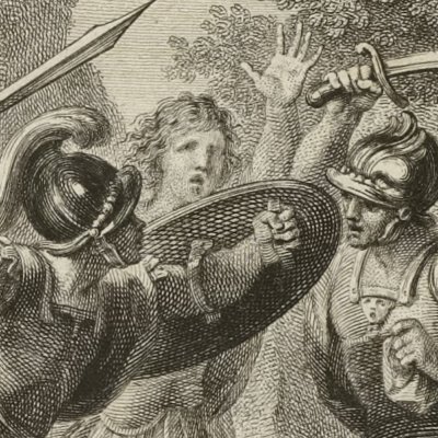 Le combat de Renaud et de Sacripant interrompu par un valet fantôme (Roland furieux Brunet 1775, ch2) - Cipriani