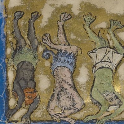 Chute des anges rebelles et Création du monde (Bible de Maciejowski, fol. 1r°)
