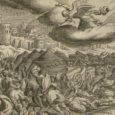 L'ange exterminateur frappe le camp de Sennachérib (Gottfried, Hist. Chronica, 1674)