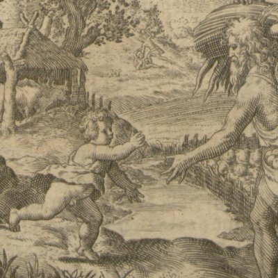 Enfance d'Abel et de Caïn (Gottfried, Hist. Chronica, 1674) - Merian