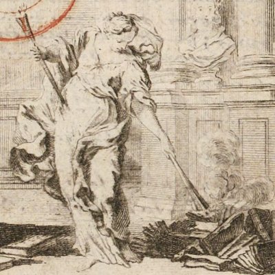 La philosophie brûlant les livres (Palissot, Les Philosophes, page de titre)