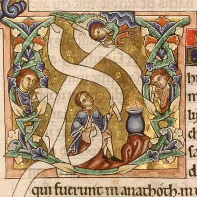 Initiale historiée du livre de Jérémie (Bible de Manérius, Bibl. Ste-Geneviève, ms 9, f33v)