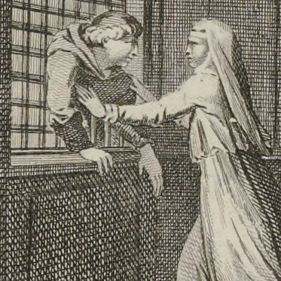 Un Capucin se retrouve coincé dans la grille du parloir (La Religieuse en chemise, 1774, 2e entretien) 
