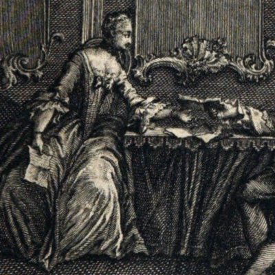 Sir Charles laisse Miss Byron lire les malheurs de Clémentine (Histoire de Sir Charles Grandison, 1764) - Eisen