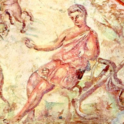 Ascension du prophète Élie ; le bon pasteur (Hypogée de la via Latina) 