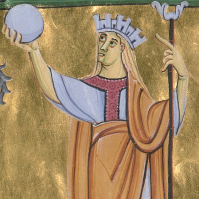 Royauté terrestre et royauté céleste, dédicace du manuscrit (Péricopes de Henri II, F2r)