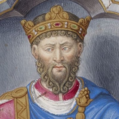 Lothaire IV, fils de Louis IV d'OutremerCharlemagne (Jean du Tillet, Recueil des rois de France, fol. 50v)