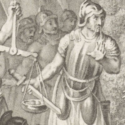 Brennus met son épée dans la balance (M. Stuart, Romeinsche geschiedenissen, Utrecht, 1793) - Portman d'après Buys
