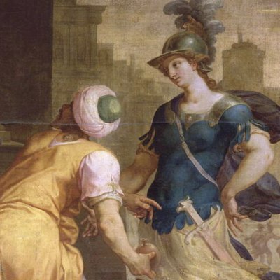 Clorinde et Argant quittant le sultan Saladin pour aller attaquer le camp des Croisés - Dubois