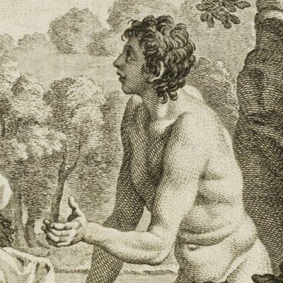 Adam tells Raphael of his love for Eve. Raphael goes away (Milton, Paradise Lost, book VIII) - Hayman