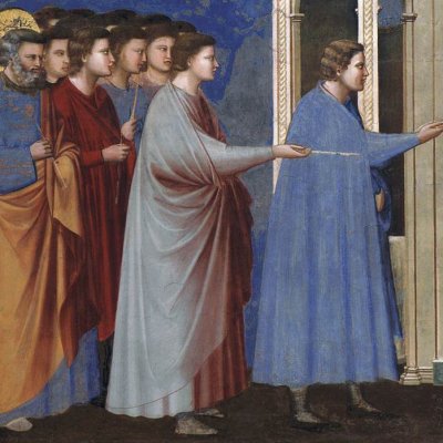 Zacharie et le prêtre reçoivent les baguettes des veufs au Temple (chapelle Scrovegni) - Giotto 