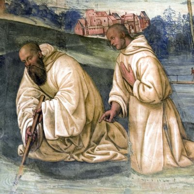 Benoît récupère une houe tombée dans le lac (Monte Oliveto, Vie de saint Benoît) - Le Sodoma