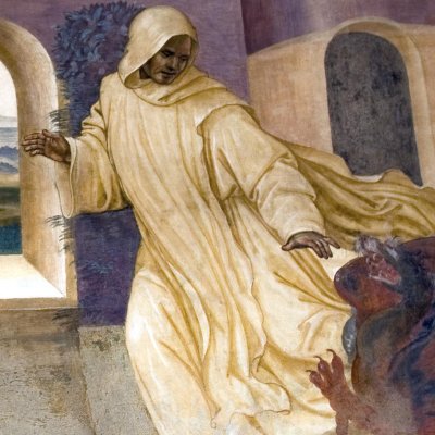 Un moine arrêté dans sa fuite par un dragon (Monte Oliveto, Vie de saint Benoît) - Le Sodoma
