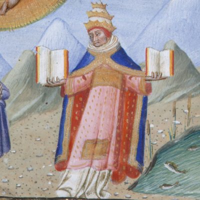 Le pape guidant les Chrétiens avec l'Ancien et le Nouveau Testament (Divine Comédie, Yates Thompson 36) - Giovanni di Paolo