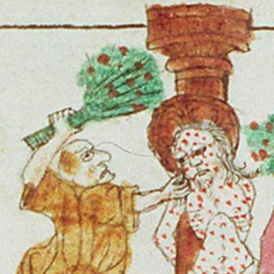 La flagellation du Christ (Speculum humanæ salvationis, KB 10B34, F20v)