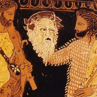 Acteurs tenant leur masque (vase de Pronomos)