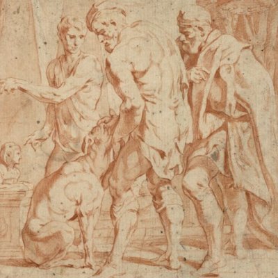 Ulysse reconnu par son chien Argos (sanguine) - Th. van Thulden d’après Primatice
