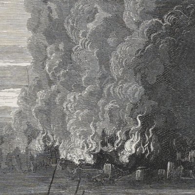 Josué livre aux flammes la ville d'Haï (La Sainte Bible, Mame, 1866) - G. Doré