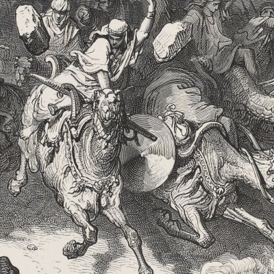 L'armée des Amorrhéens est détruite par une grêle de pierres (La Sainte Bible, Mame, 1866) - G. Doré