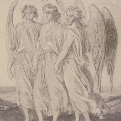Abraham reçoit la visite de trois anges, autre version (La Sainte Bible, dessins photographiés, 1868) - G. Doré