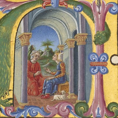 Didon confie son amour à Anna (Virgile, Énéide, livre 4, Bnf Latin 7939A, f60r)