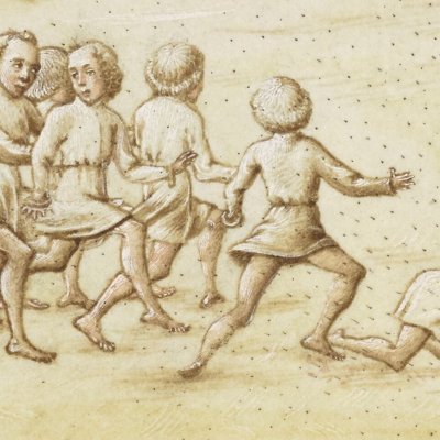 Jeux funèbres en Sicile. Course à pied (Virgile, Énéide, livre 5, Bnf Latin 7939A, f112v)