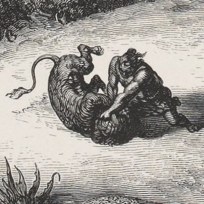 Samson terrasse un lion (La Sainte Bible, Mame, 1866) - G. Doré