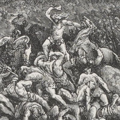 Samson tue les Philistins avec une mâchoire d'âne (La Sainte Bible, Mame, 1866) - G. Doré