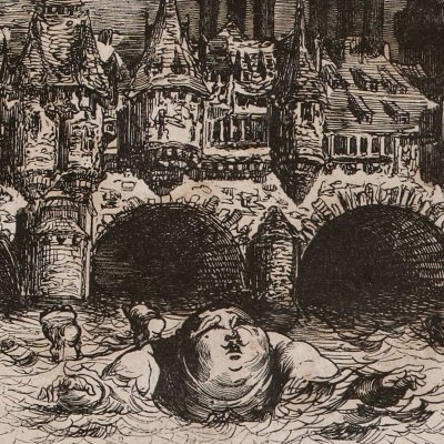 Gargantua nage dans la Seine (Rabelais, Gargantua, 1858) - Gustave Doré