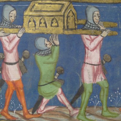 Les soldats d'Israël installent l'arche d'alliance à Silo (Rodolphe d'Ems, Histoire universelle, fol. 160v)