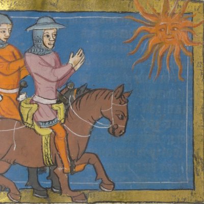 Josué demande au soleil de s'arrêter sur Gabaon (Rodolphe d'Ems, Histoire universelle, fol. 156v)