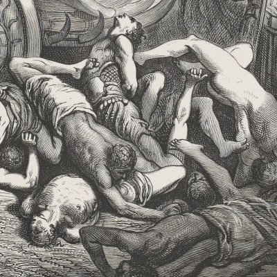 David fait passer sur les Ammonites des chars armés de faux (La Sainte Bible, Mame, 1866) - G. Doré