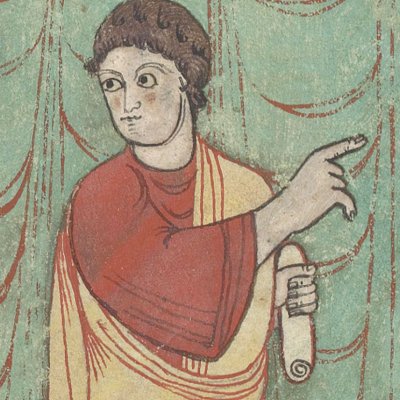 Saint Matthieu offre son évangile à Beatus (Beatus de Saint-Séver)