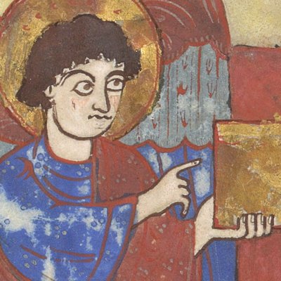 Ostension de l'évangile de Jean par deux anges (Beatus de Saint-Séver)