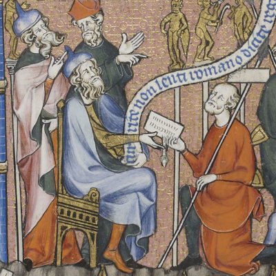 Saint Denis reçoit des messagers ( Vita et passio sancti Dionysii, Bnf Fr2091)