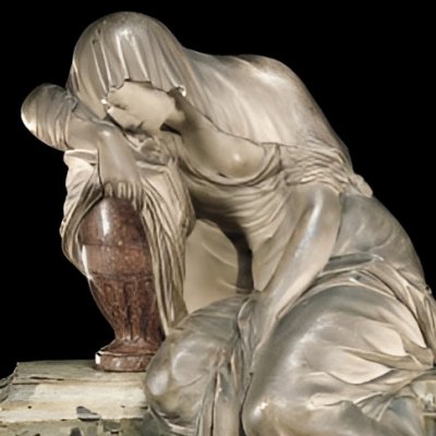 Femme couchée sur un socle, et la tête penchée sur une urne qu'elle couvre de sa draperie - Vassé