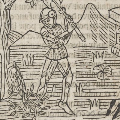 Polydore explique le miracle de la branche qui saigne (Livre des Énéydes, 1483) 