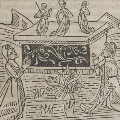 Décoration de l'autel du sacrifice à Polydore (Livre des Énéydes, 1483) 