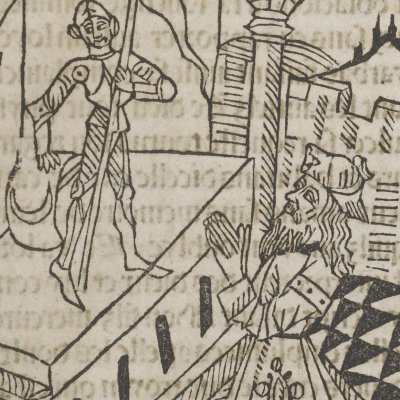 Iarbas se plaint à Jupiter de Didon (Livre des Énéydes, 1483)