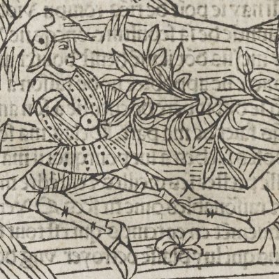 Énée rompt le chêne du grand amour de Didon : le rameau d'or (Livre des Énéydes, 1483)