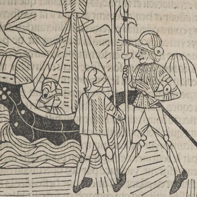 Énée monte en bateau et quitte Carthage (Livre des Énéydes, 1483)
