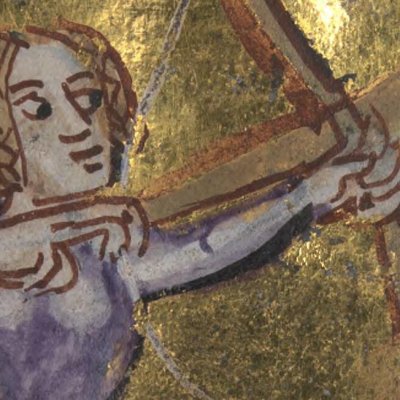 D'une flèche, Vénus met le feu au château de Jalousie (Roman de la rose, NLW MS 5016D)