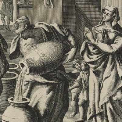 Miracle d'Élisée : l'huile et la veuve (The history of the Old Testament, 1688, n°118) - Kip d'après Freman