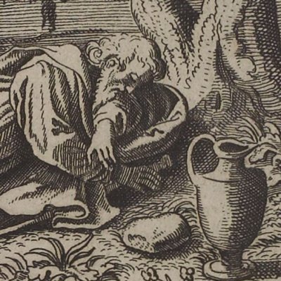 La fuite d'Élie (Histoire du vieux et du nouveau testament, 1671, p241)