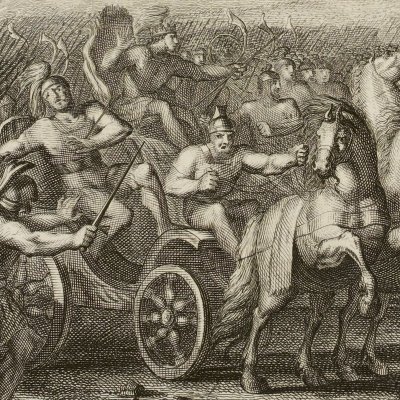 La mort d'Achab (Histoire du vieux et du nouveau testament, 1700, n°104) - J. de Later d'après Elliger