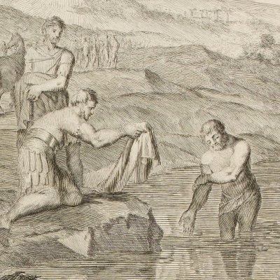 Guérison de Naaman (Histoire du vieux et du nouveau testament, 1700) - Reinhard d'après Elliger