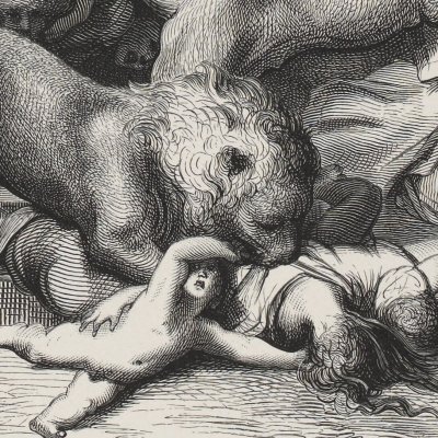 Étrangers dévorés par des lions dans la Samarie (La Sainte Bible, Mame, 1866) - G. Doré