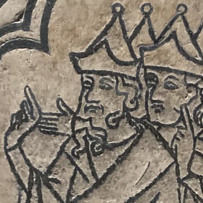 Les devins chaldéens incapables d'interpréter l'inscription du festin de Balthazar (Reims, Dalles de Saint-Nicaise)