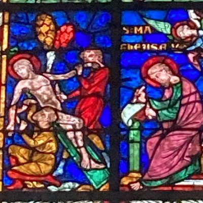 Déposition de croix avec Matthieu évangéliste (Cathédrale Saint-Étienne de Châlons, baie 23)
