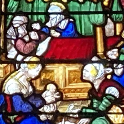 Verrière de la Vie de la Vierge. Naissance de la Vierge (Châlons, église Notre-Dame en Vaux)